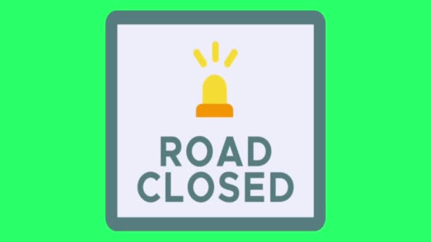 Animation Road Closed Sign Isolate Green Background — Stock Video