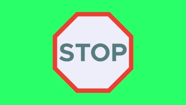 Animazione Stop Segno Isolare Sfondo Verde — Video Stock