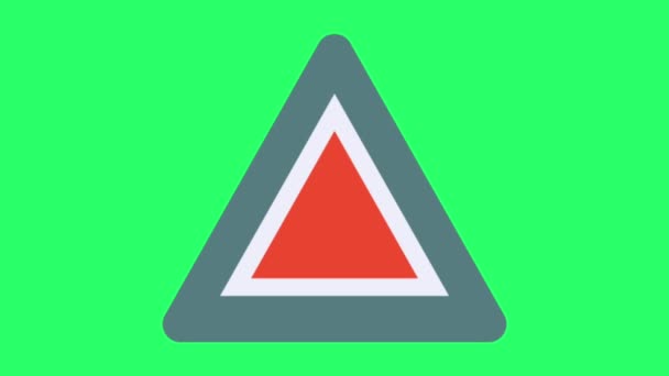 绿色背景下的动画三角形警告信号隔离 — 图库视频影像