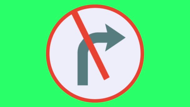禁止在绿色背景下向右转的动画标志 — 图库视频影像