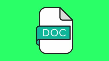 Yeşil arkaplan üzerindeki animasyon sembolü DOC dosya tipi.