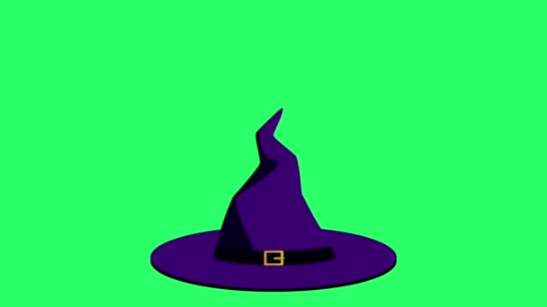 Animacja Fioletowy Kapelusz Zielonym Tle — Wideo stockowe