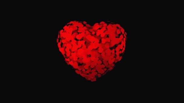 Animação Vermelho Forma Coração Espalhou Fundo Preto — Vídeo de Stock