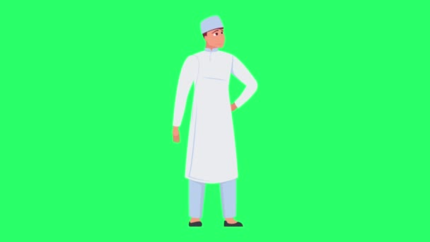 Pria Arab Animasi Dengan Latar Belakang Hijau — Stok Video