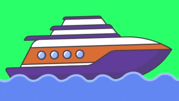 アニメーションヨット 緑の背景で孤立 — ストック動画