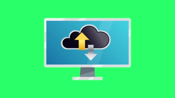 Σύννεφα Κίνησης Σύμβολο Του Συστήματος Δεδομένων Απομονωθεί Πράσινο Φόντο — Αρχείο Βίντεο