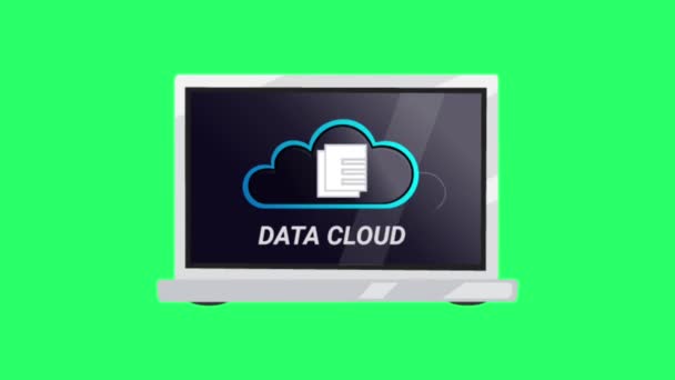 Simbolo Del Sistema Dati Delle Nuvole Animazione Isola Sfondo Verde — Video Stock