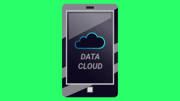 Animação Nuvens Sistema Dados Símbolo Isolado Fundo Verde — Vídeo de Stock
