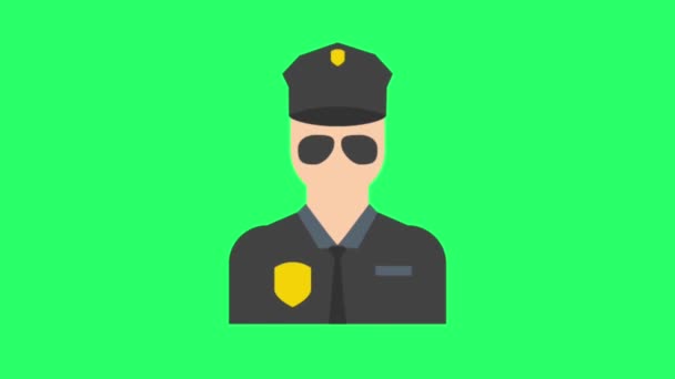 Animatie Politie Man Symbool Groene Achtergrond — Stockvideo