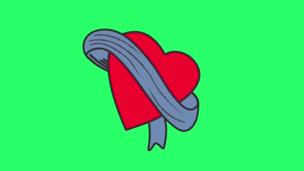 アニメーション赤い心臓タトゥー 緑の背景に — ストック動画