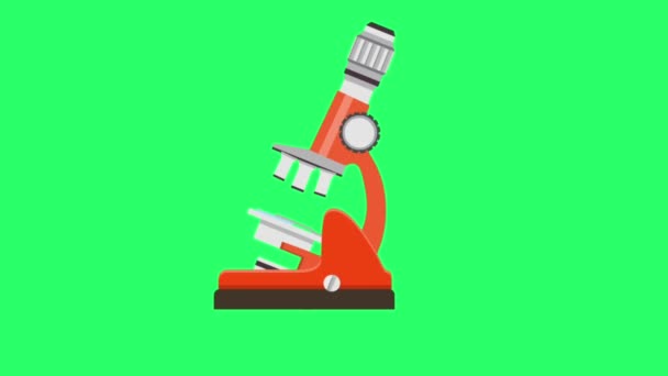 緑色の背景にあるアニメーション赤い顕微鏡 — ストック動画