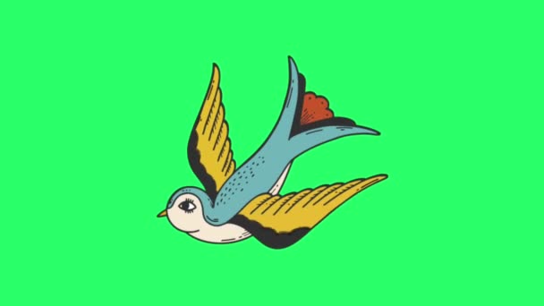Animation Kolibri Tatuering Grön Bakgrund — Stockvideo