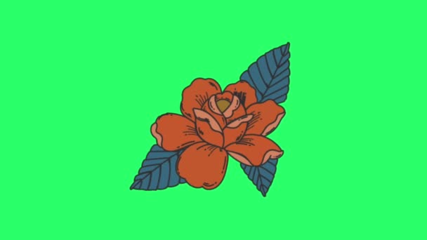Анімація Татуювання Троянди Зеленому Фоні — стокове відео