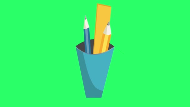 Animációs Ceruza Üvegben Zöld Háttérrel — Stock videók