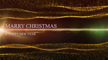 Animasyon turuncu ışık mercekleri, Mutlu Noeller ve turuncu neon ışık ağı arka planında yeni yıl mesajlarıyla parlıyor..