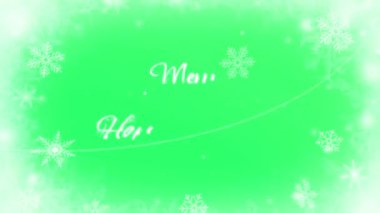 Animasyon beyaz metin Mutlu Noeller Yeşil zemin üzerinde beyaz kar taneleri çerçeveli Mutlu yıllar.
