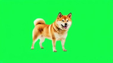 Animasyon shiba dog yeşil ekranda.