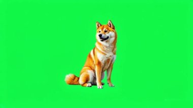 Animasyon shiba dog yeşil ekranda.