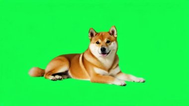 Animasyon shiba dog yeşil ekranda.