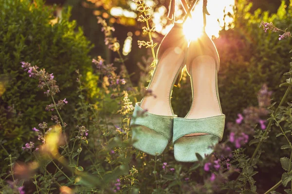Móda Jarní Nebo Letní Obuv Pro Ženy Pastelově Zelené Sandály Royalty Free Stock Obrázky