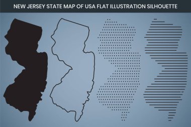 ABD Premium Kalite Yüksek Çözünürlüklü 300DPI 'nin New Jersey Eyaleti El Çizimi Haritası