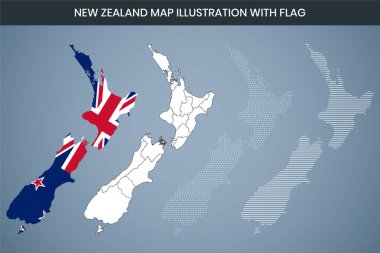 Flag Premium Kalite Yüksek Çözünürlük 300DPI ile Yeni Zelanda Harita İllüstrasyonu