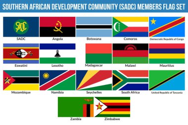 Southern African Development Community, SADC Members Flag Set Vector Illustration clipart