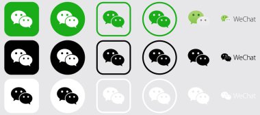 WeChat Logo Çubuk Simgesi Seti, WeChat Uygulama Vektörü, Düzenlenebilir SVG, PNG, Şeffaf Arkaplan, Dijital İndirme İçin Özel Sosyal Medya Tasarımı