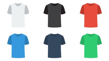 Beyaz Arkaplanda Basit Mavi, Kırmızı ve Siyah tişörtler Sıradan Kıyafet Vektörü ResimleriName