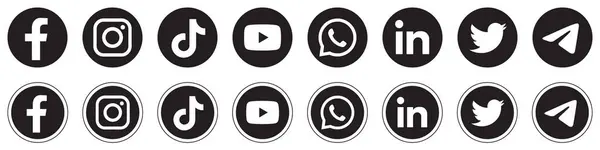 Beyaz Yuvarlak Sosyal Medya Simgesi Şeffaf Arkaplan ile Popüler Sosyal Uygulamaların Minimum Vektör Logolarını Ayarladı