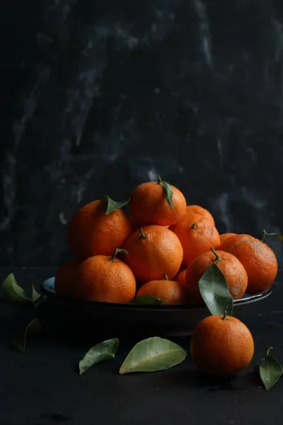 Group Tangerines Black Background — Stock Photo, Image