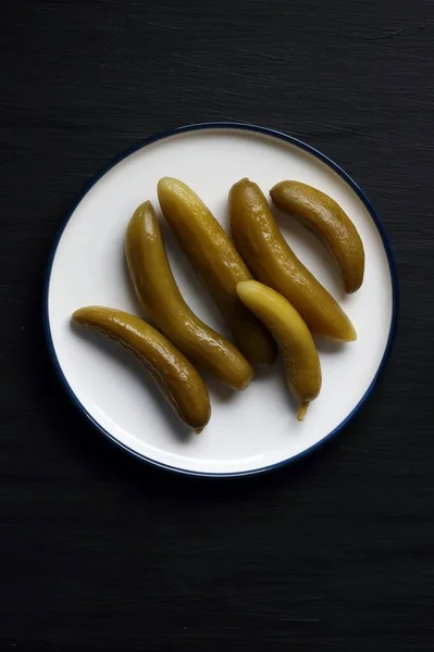 Cucumber Pickle Plate Black Background — Stockfoto