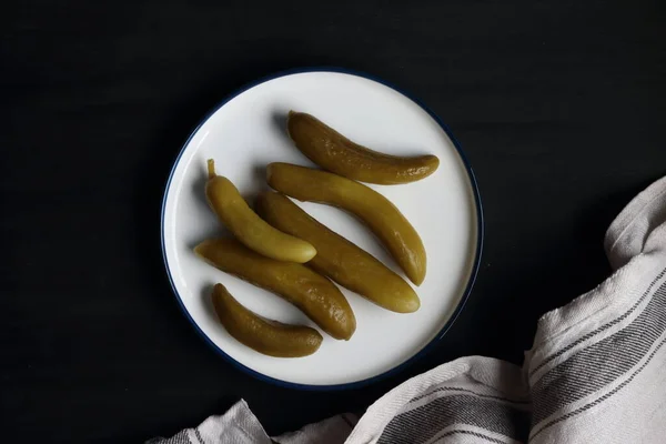 Cucumber Pickle Plate Black Background — стоковое фото