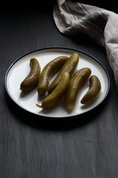Cucumber Pickle Plate Black Background — Stock Photo, Image