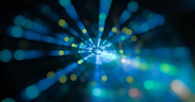 Fraktal soyut arkaplan. Parlak mavi ışıklarla karışmış Bokeh rengi.