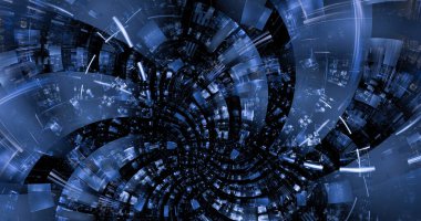 Üç boyutlu üç boyutlu fraktal doku. Bilgisayar tarafından oluşturulan soyut tehnoloji görüntüsü.