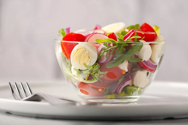 Healthy Salad Herbs Vegetables Mozzarella Green Vegan Salad Made Mixture — Stock Photo, Image