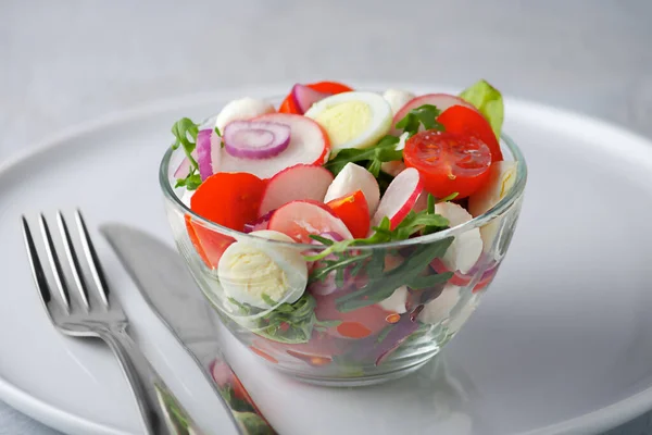 Healthy Salad Herbs Vegetables Mozzarella Green Vegan Salad Made Mixture — Stock Photo, Image