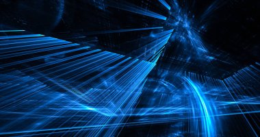 Üç boyutlu üç boyutlu fraktal doku. Bilgisayar tarafından oluşturulan soyut tehnoloji görüntüsü.