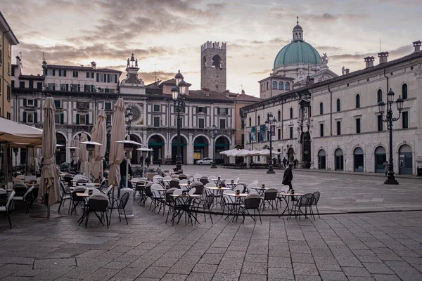 Panoramica Piazza Della Loggia Brescia Lombardia Alle Prime Luci Del — Foto Stock