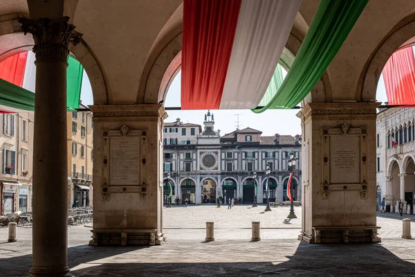 Voortreffelijk Uitzicht Piazza Della Loggia Brescia Lombardije Italië Vanuit Portiek — Stockfoto