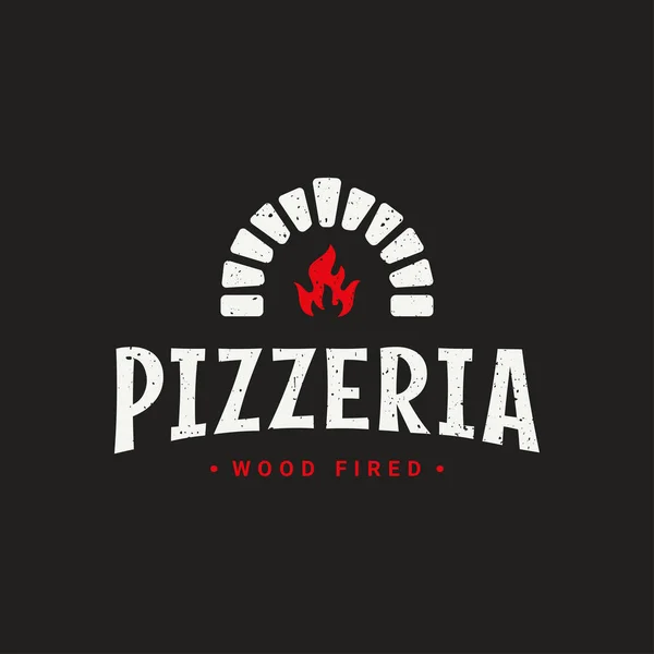 Pizza Logo Pizzeria Oven Shovel Wood Fired Pizza Black Background — Stock Vector