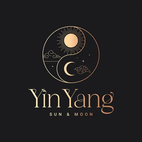 Yin Yang ラウンドロゴ 太陽と月 黒い背景 Eps ストックベクター