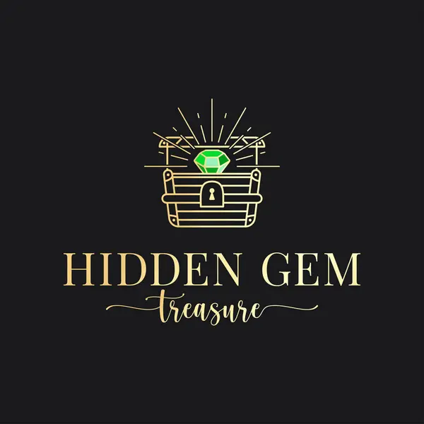 Chest Gem Golden Logo Black Background Eps Stock Vector