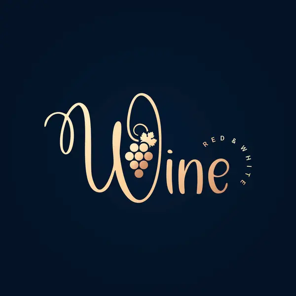 Şarap Üzüm Logosu Şarabı Kraliyet Mavisi Arkaplanda Tur Stok Illüstrasyon