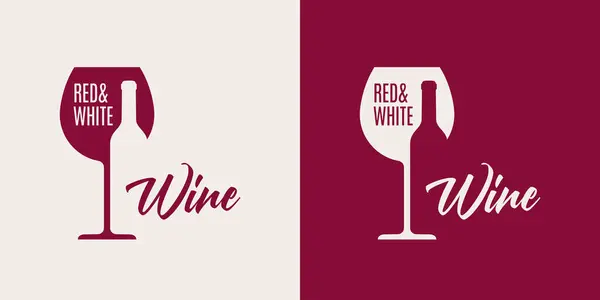 Şarap Kadehli Şarap Logosu Kırmızı Beyaz Arka Planda Şişe Stok Vektör