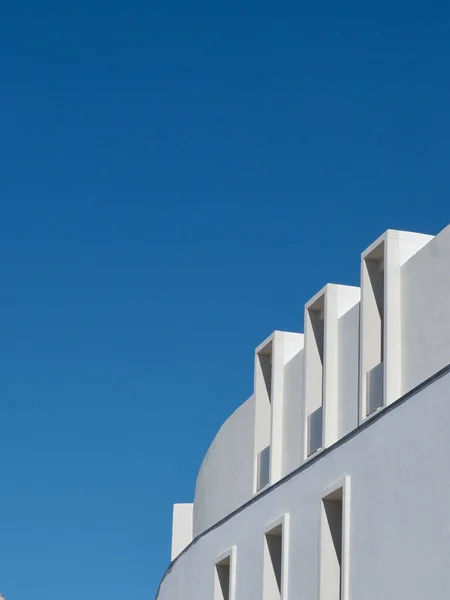 stock image Minimal geometrical lines on the white modern building in Portugal. Artistic architectural forms.