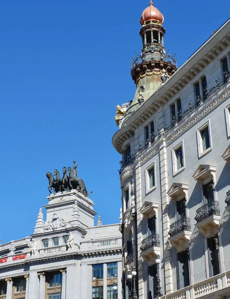 Zabytkowe Bogate Budynki Centrum Miasta Madryt Hiszpania — Zdjęcie stockowe