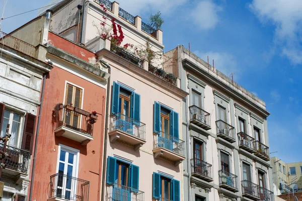 Classical Vintage Facades Colourful Windows Balconies Downtown Cagliari Sardinia Island — Stock Photo, Image