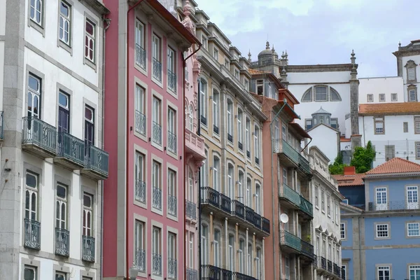 Traditional Historic Facades Painted Different Colours Downtown Porto Portugal Vintage — Stock Photo, Image